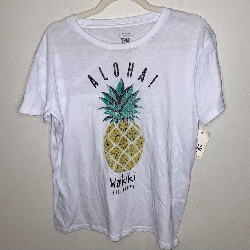 Billabong Aloha Waikiki Pineapple T Shirt Woman’s L NWT‎ White